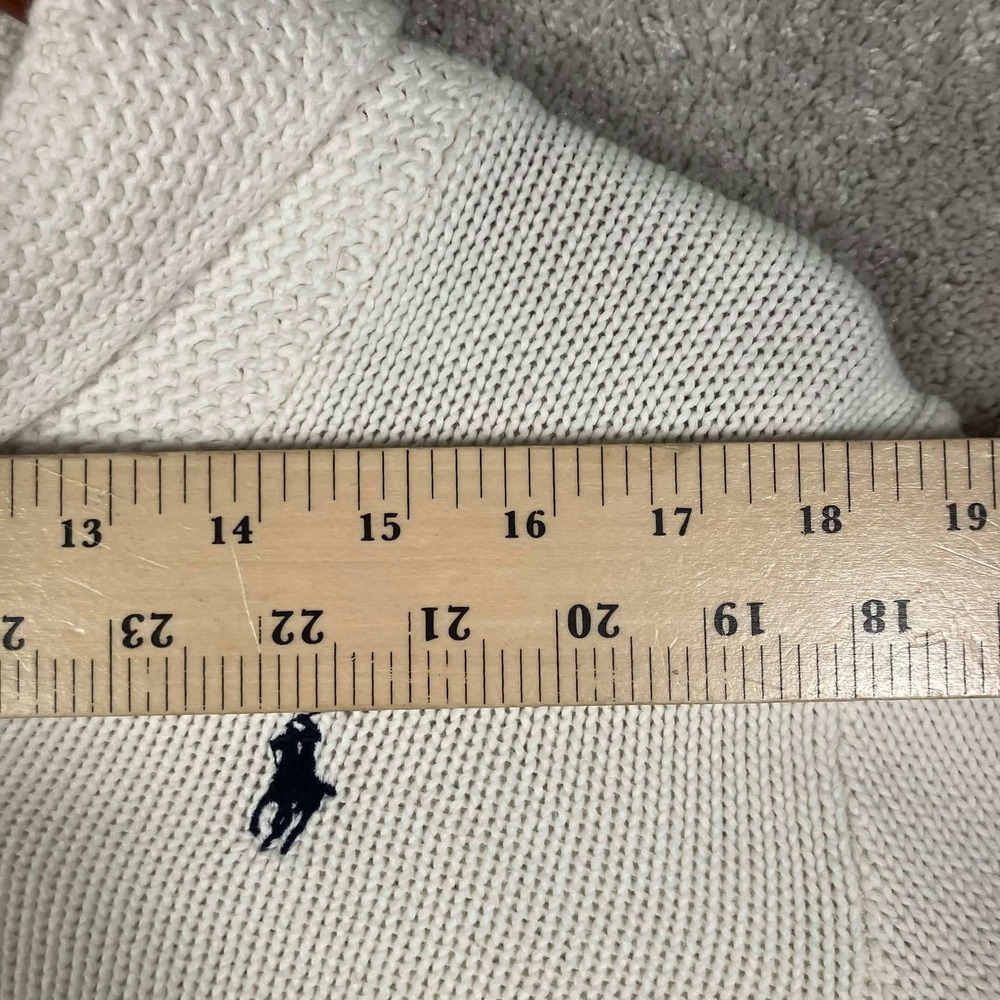 Vintage Ralph Lauren Shawl Neck Sweater Womens L White Cotton Knit Pony Logo - Picture 5 of 13